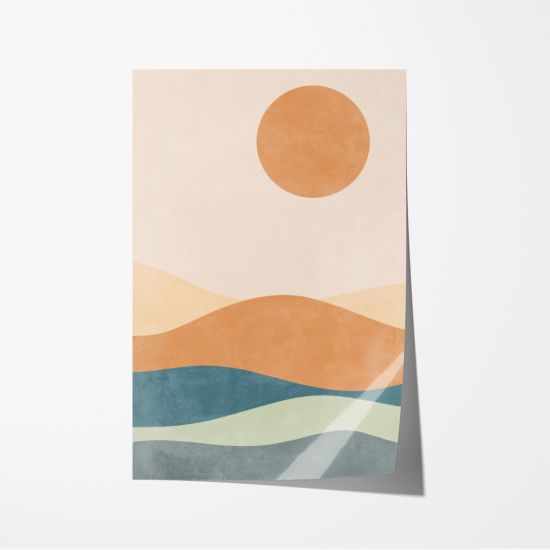 Poster de paisagem com montanhas e um sol 6